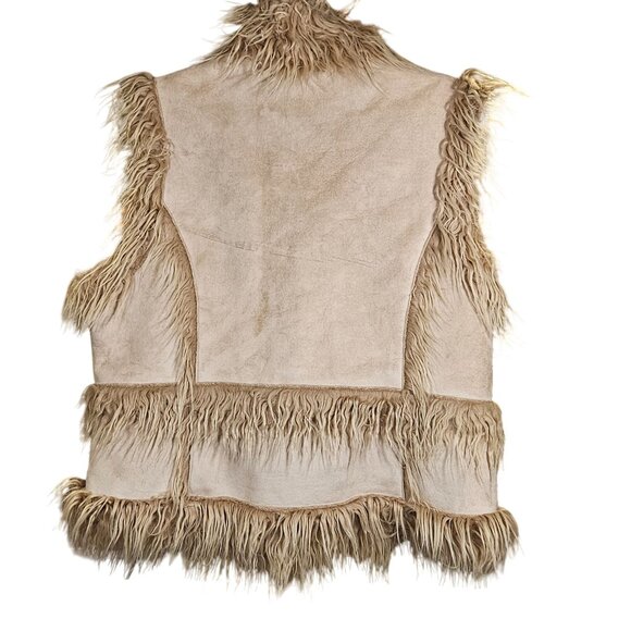 Vintage Boho Faux Fur Vest Women INC L Beige Shaggy 70s Festival Whimsygoth - Picture 3 of 12